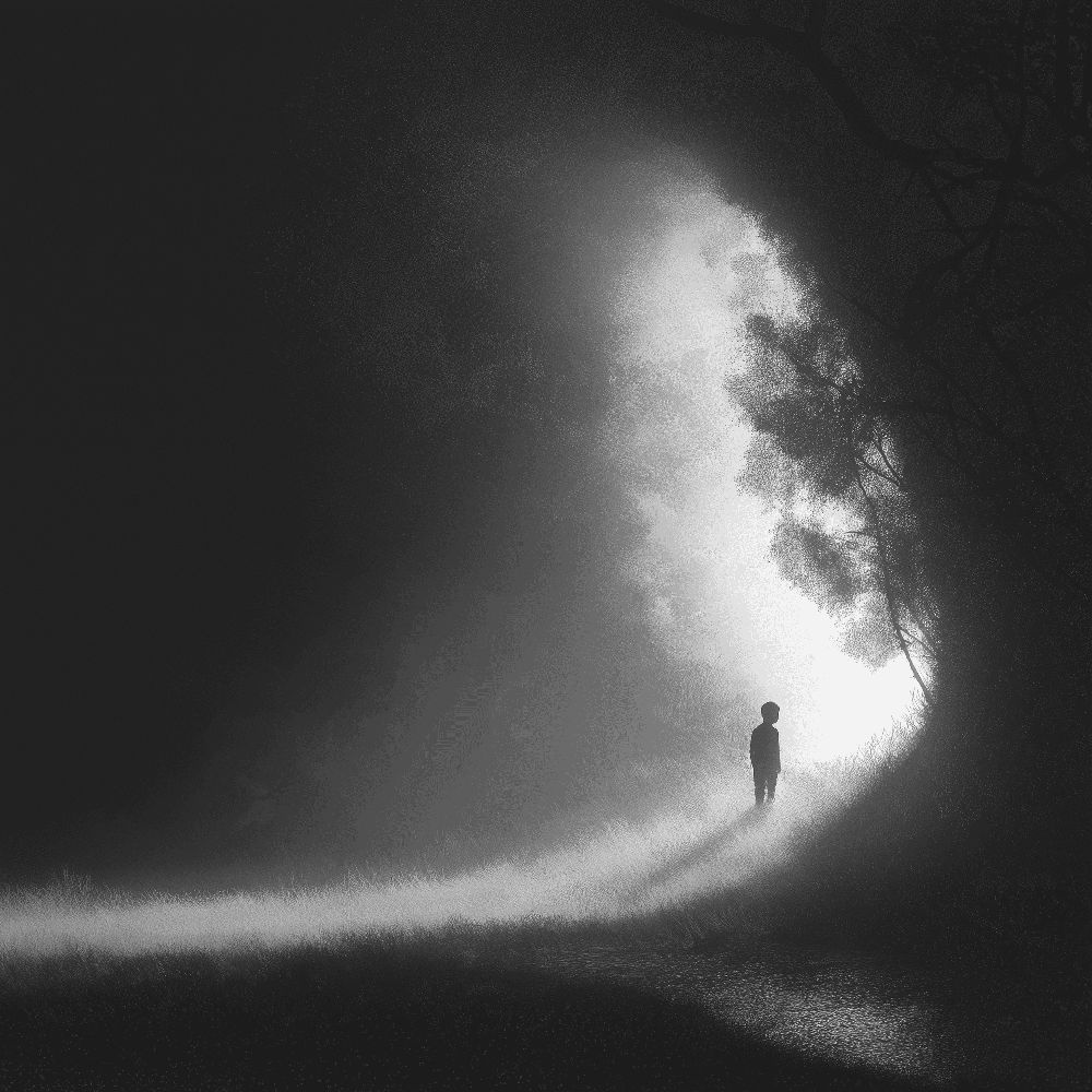 Opening frame: a figure in fog